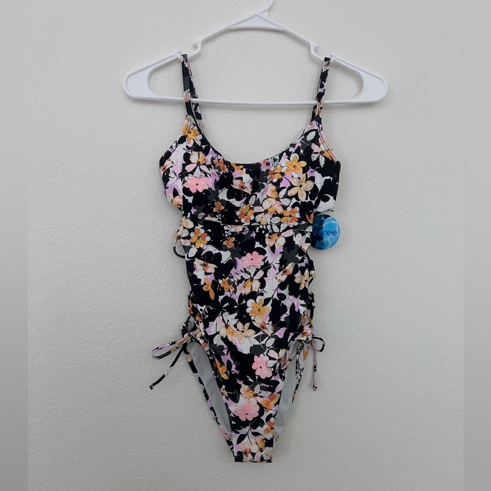 Black/Multi Floral Swim Suit NWT